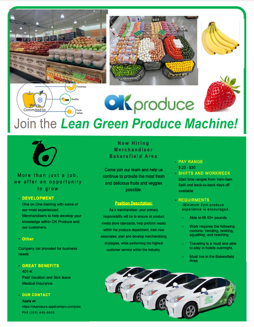 Merchandiser AssociateBakersfield Area Bakersfield, CA OK Produce Jobs